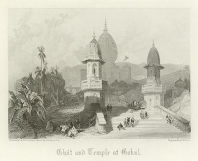 Ghat and Temple at Gokul, India by David Roberts